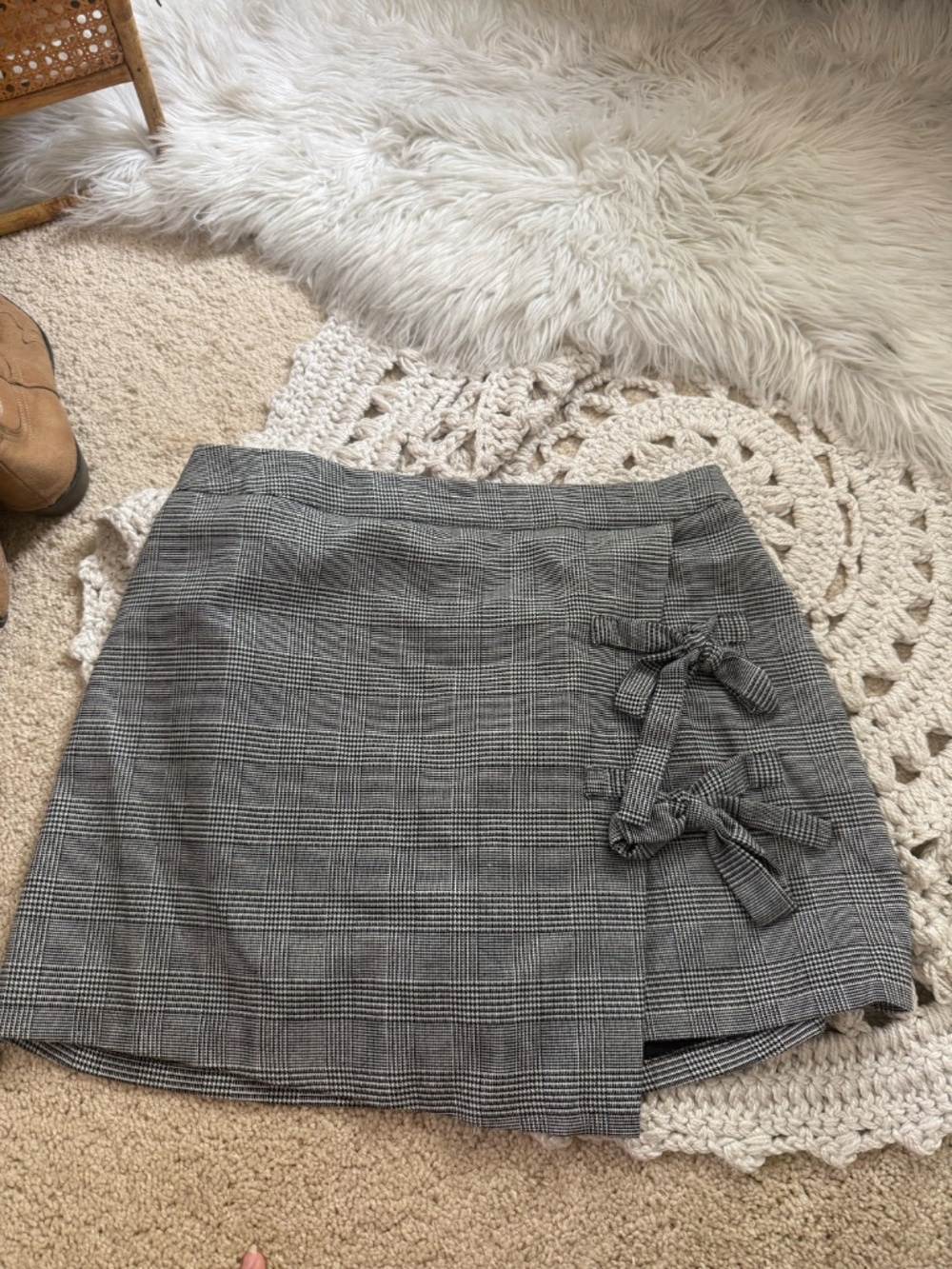 Forever 21+ Plaid Mini Skirt 0X Bow Detail Academia Style
